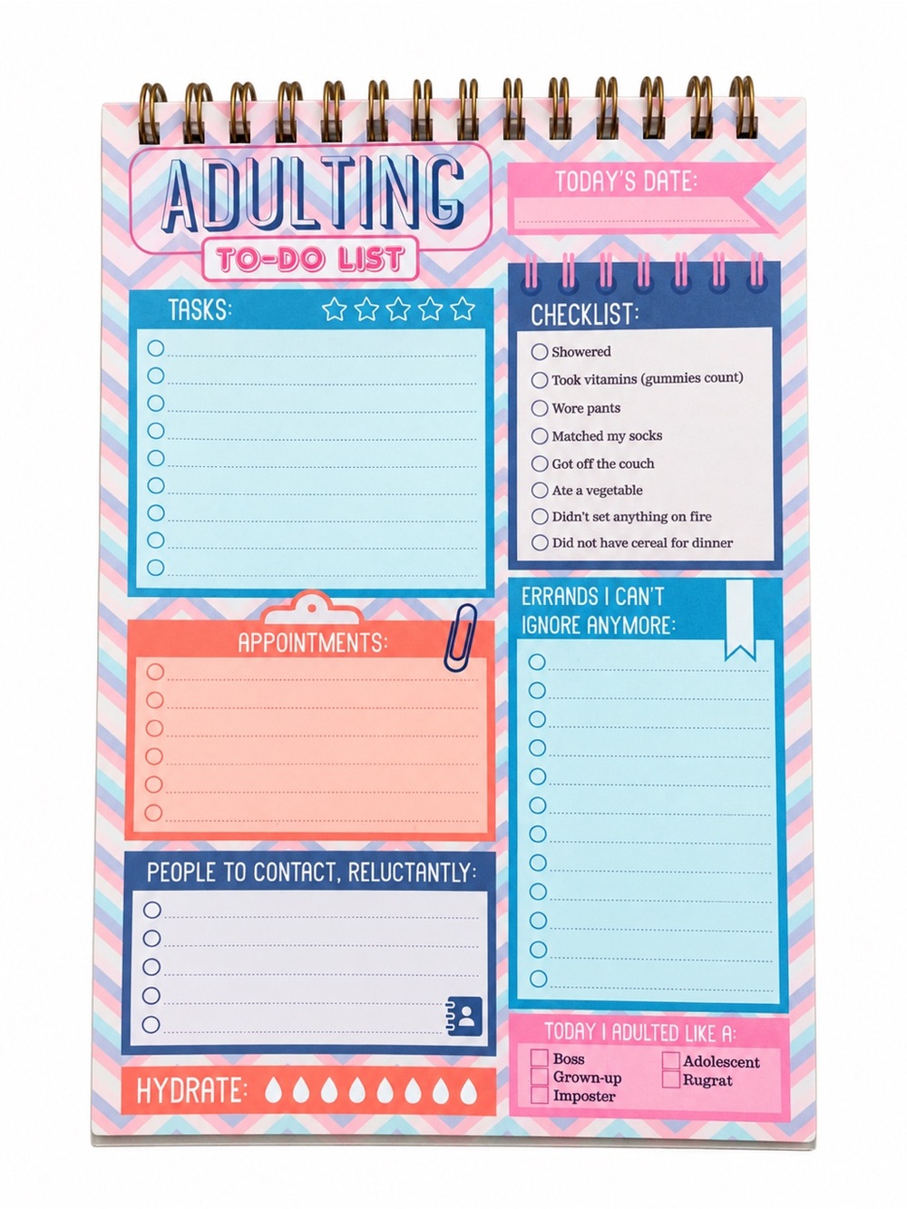 Adulting To-Do List Notepad Funny Daily Planner Spiral 7.8x5.2